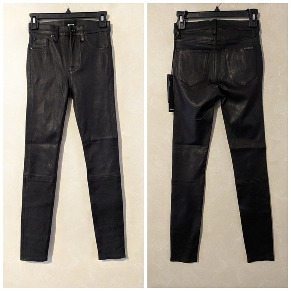 Hudson Jeans Pants - Hudson Barbara Stretch Leather Jeans Pants Black